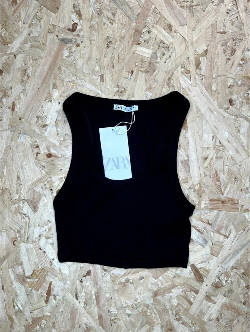Zara Ribbed Crop Tank Top Womens Medium Black Scoop Neck Sleeveless New